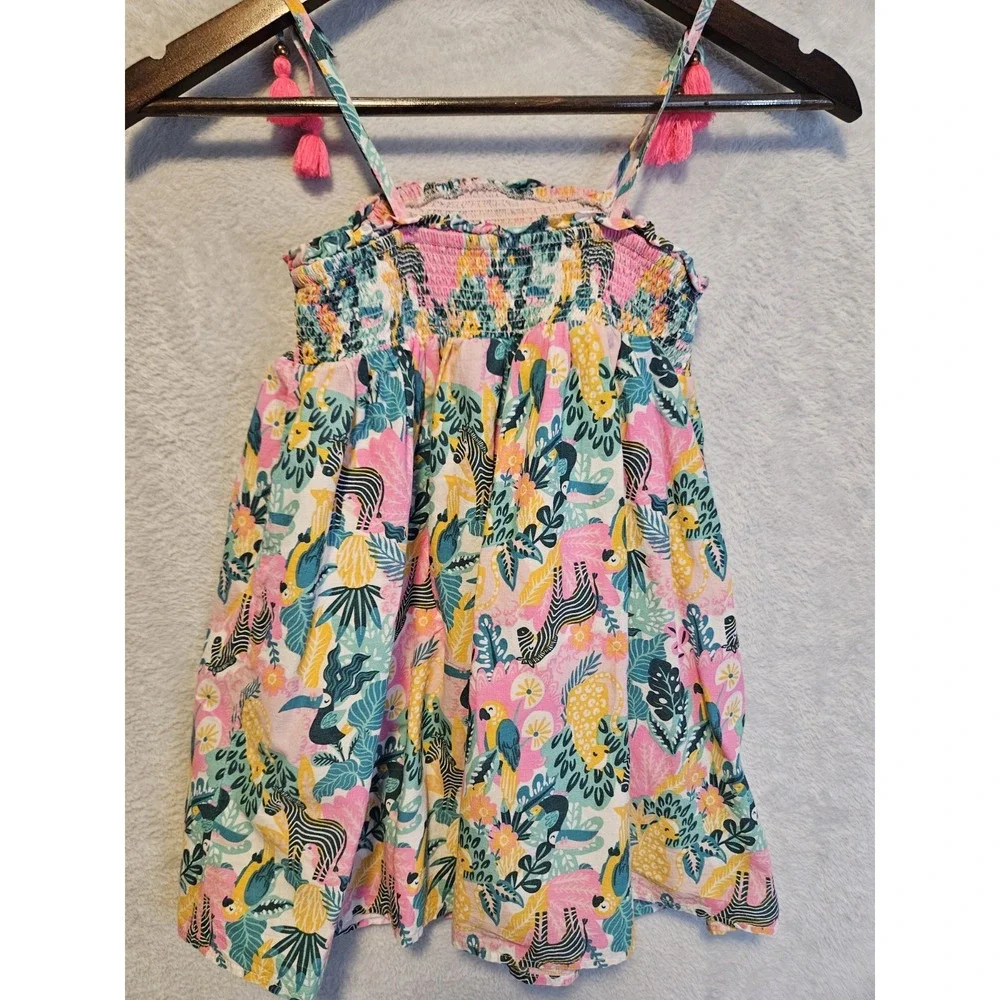 Tommy Bahama Floral Babydoll Sun Dress Tropical Print Girls Size 5 Zebra Tassels